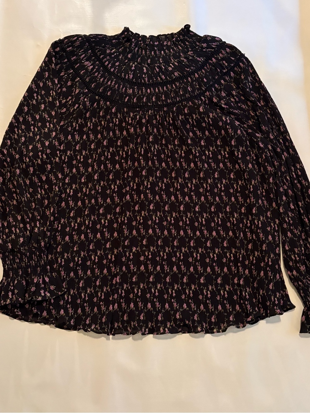 Black Floral Mock Neck Long-Sleeve Top 1X